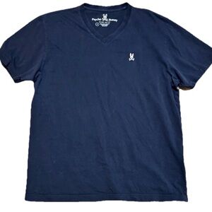 Psycho Bunny Men's Navy V-Neck Tee with Embroidered Logo 100% cotton